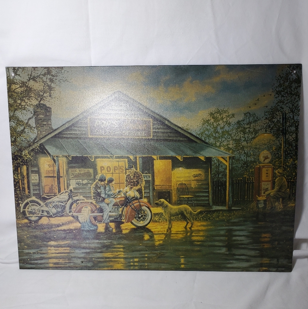 Pop's Indian Sales & Service Vintage 1998 Motorcycle Metal Tin Sign Retro